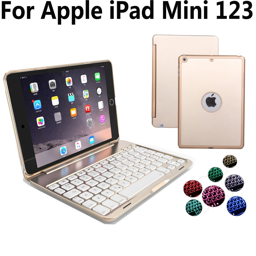 7 цветов алюминиевая Беспроводная bluetooth клавиатура с подсветкой чехол для Apple Ipad