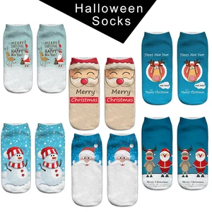 Рождественские носки, новинка 2018, женские Веселые носки с 3D принтом, забавные мультяшные олени, снеговики, Санта, носки с низким вырезом, унисекс, подарок для любителей Косплея