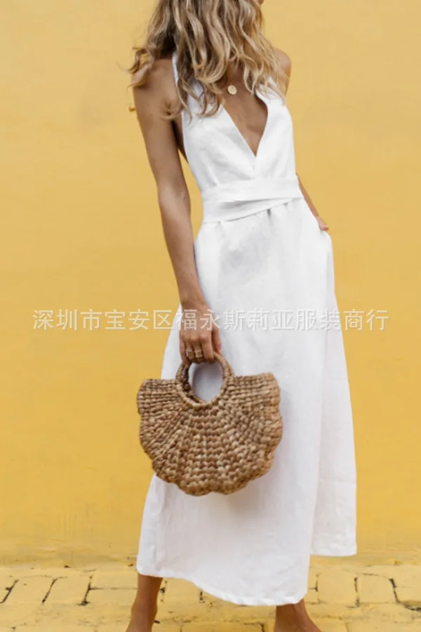 Однотонное женское платье-макси в стиле бохо модное винтажное пляжное платье с