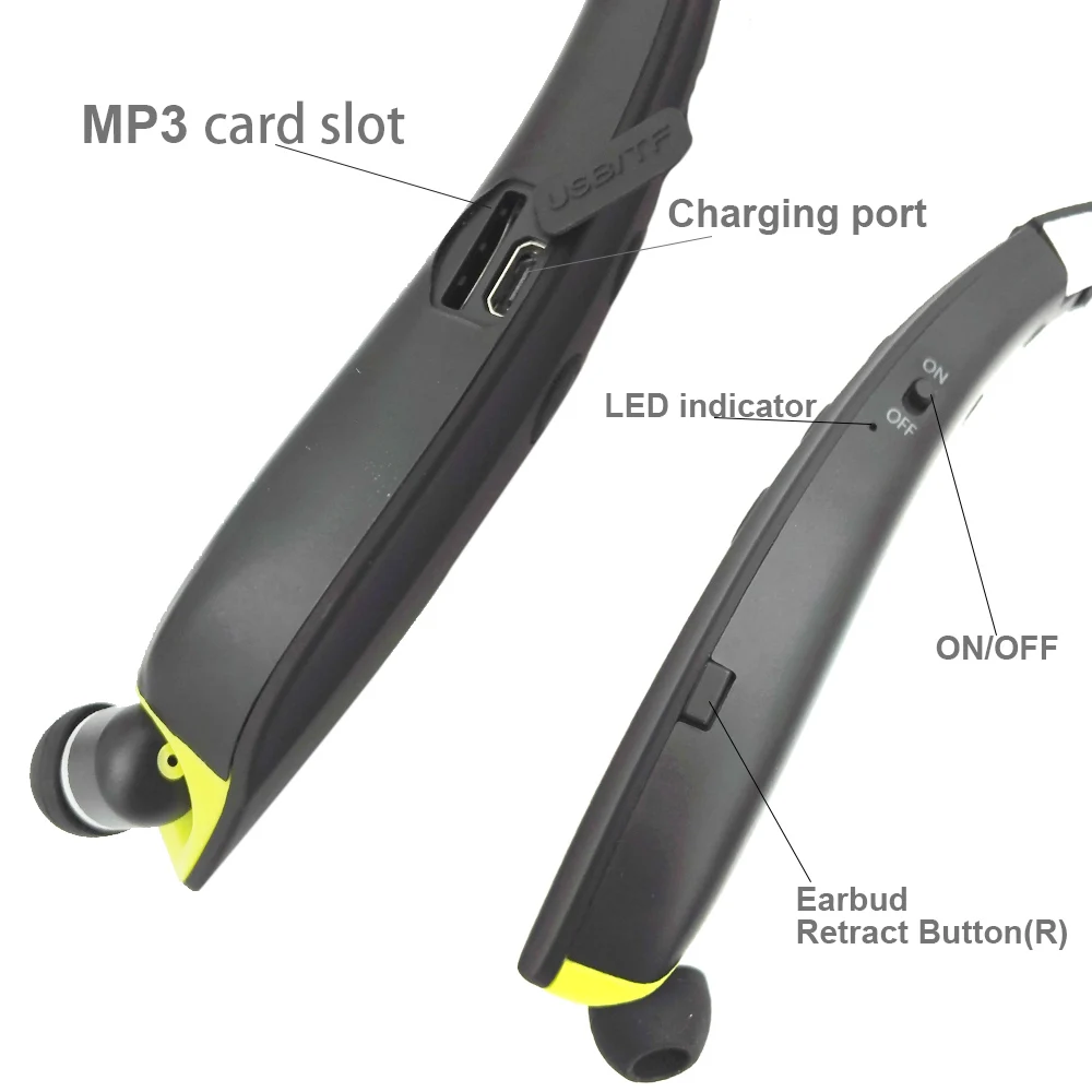 Lightweight Folding Small Earphone 3 in 1 Retractable Bluetooth Earbuds with MP3 player FM Radio Calling for Iphone Sport | Электроника
