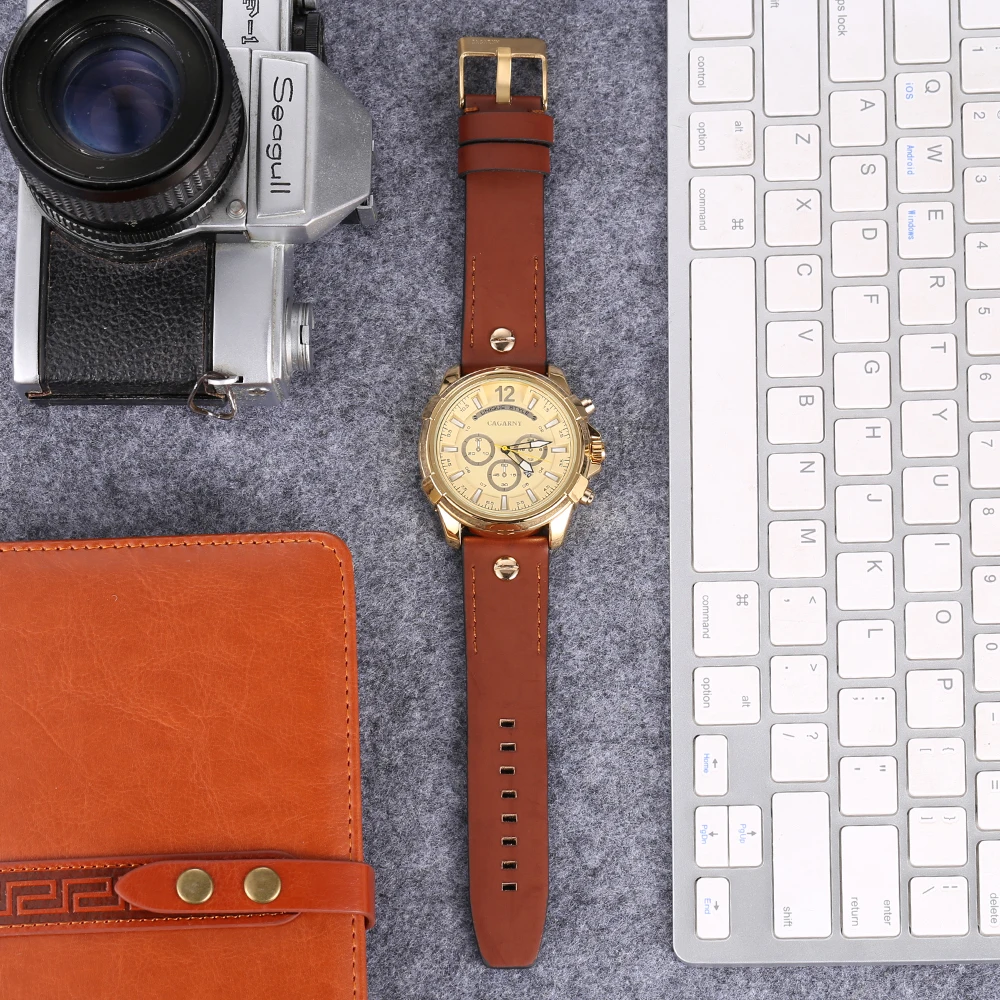 5.2cm Big Case Analog Quartz Watch Men Waterproof Leather Strap Mens Watches Luxury Brand Cagarny Military DZ Relogios Masculino | Наручные