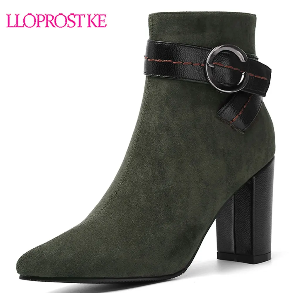 

Lloprost ke/женские дизайнерские туфли на высоком толстом каблуке, большие размеры 32-46 женские ботинки женские ботильоны наивысшего качества же...