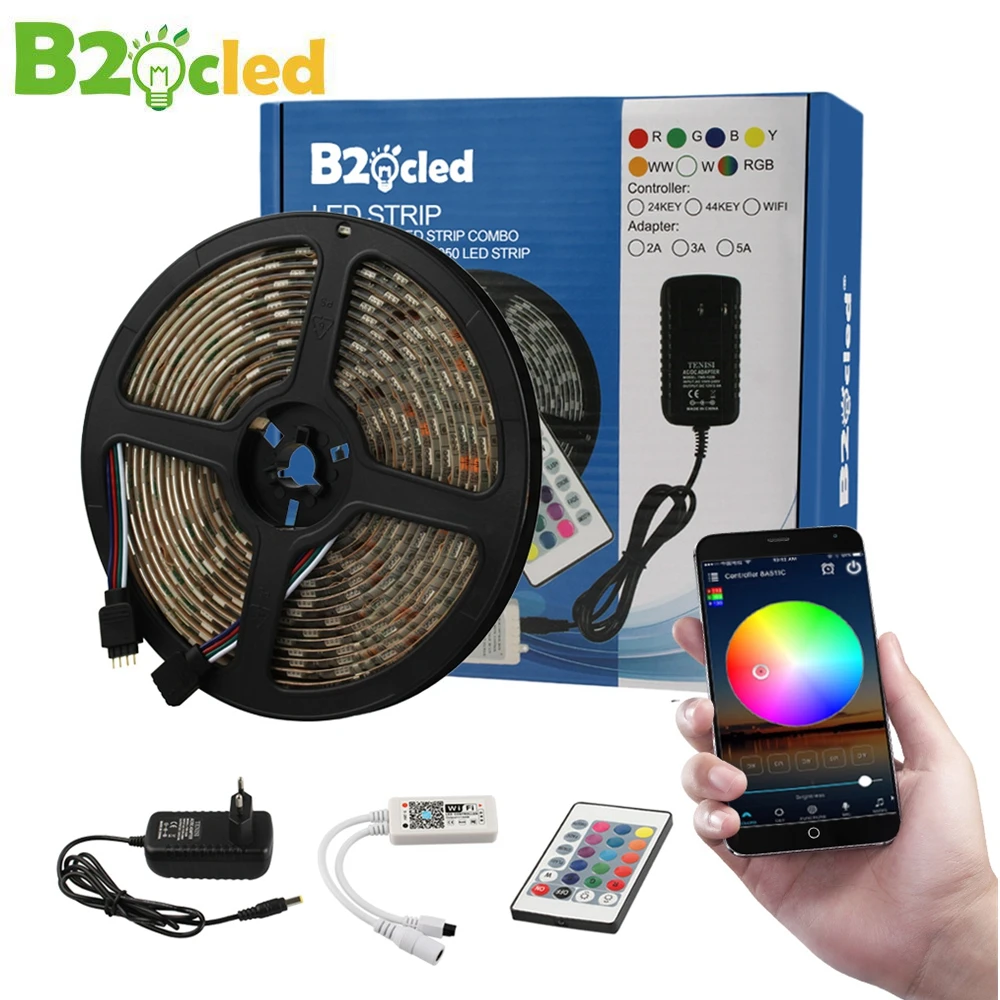 WiFi Светодиодная лента 5 м с контроллером и адаптером 5050 2835 DC 12V 300 LED RGB светодиодная