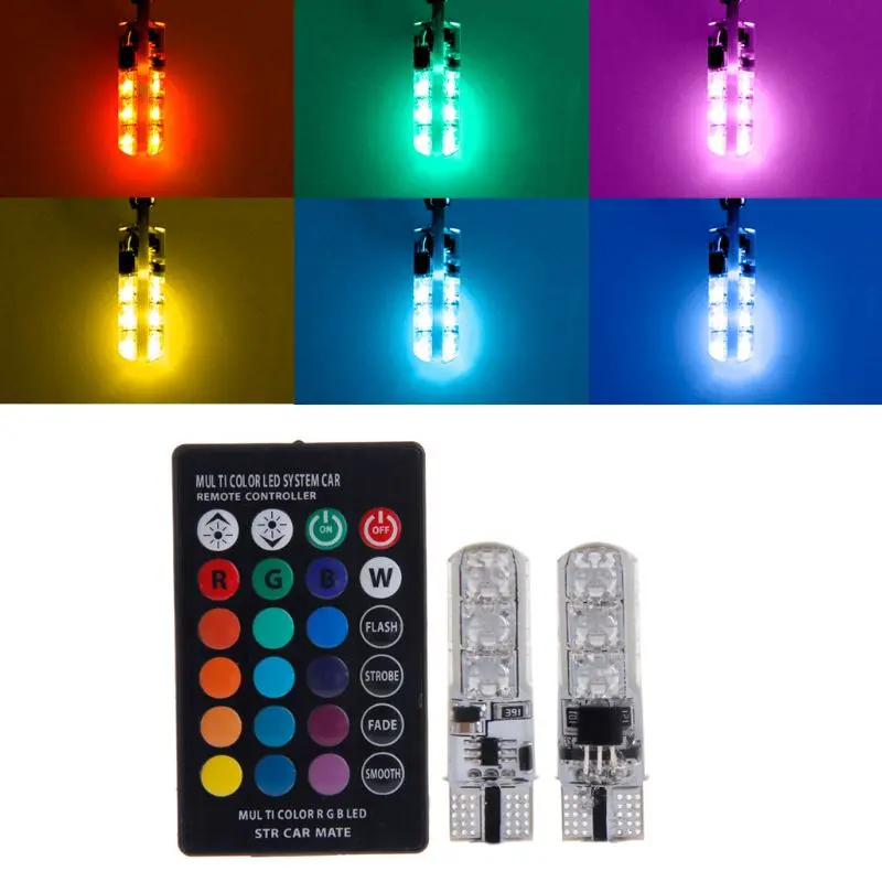 

2x T10 RGB LED Car Wedge Reading Lamp Auto Interior Light+ Remote Control Car Accessories Car Accessories