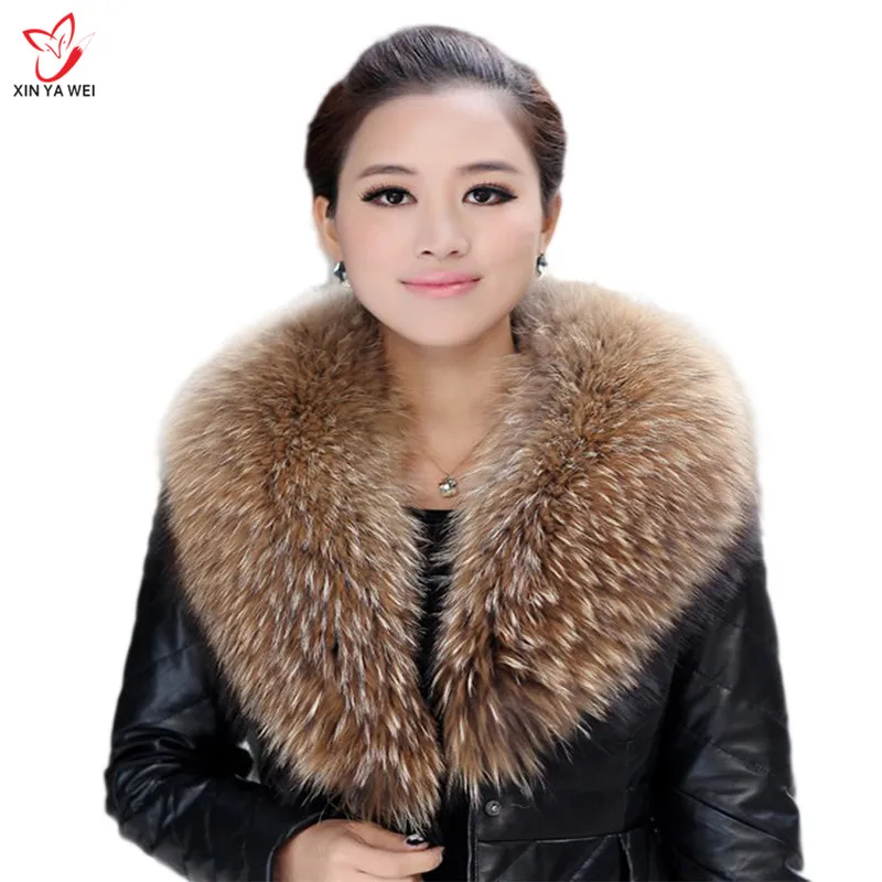 

Natural Color Raccoon Real Women Fur Collar Scarf Genuine Big Size Scarves Warp Shawl Neck Warmer Stole Muffler Collar
