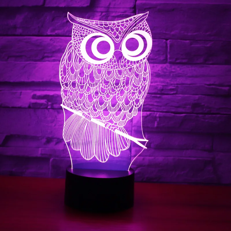 3D светодиодный ночник s Owl с 7 цветами светильник для украшения дома потрясающая