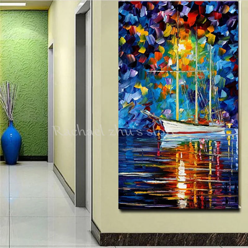 

Super Large Hand Painted Modern Abstract Sail Boat Oil Painting On Canvas Palette Knife Wall Picture For Living Room Home Decor