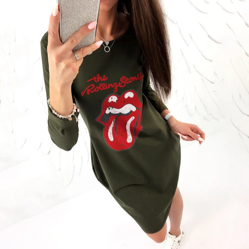 Женское Забавное платье-футболка 2018 осеннее платье-чокер повседневные свободные