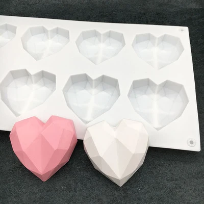 Силиконовая форма 8 отверстий Алмазное сердце Форма для украшения тортов