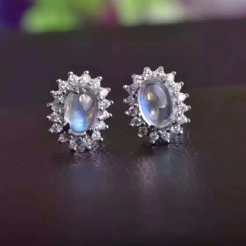 Uloveido овальные серьги гвоздики с лунным камнем для женщин свадебные украшения из