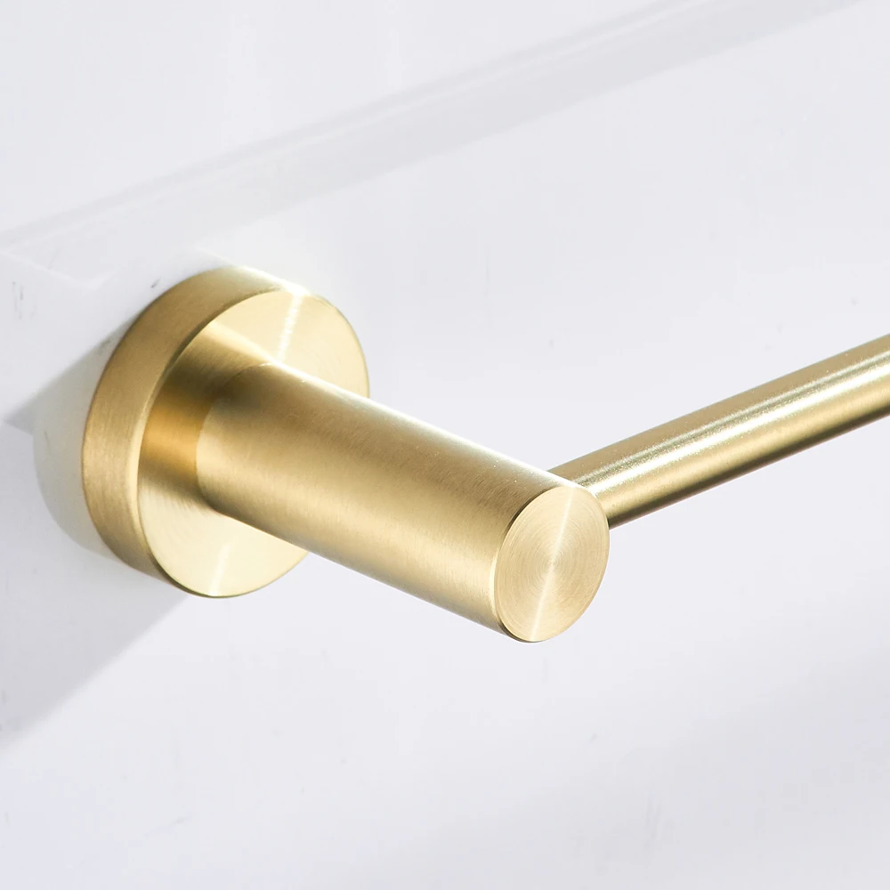 Leyden Bathroom Brushed Gold Towel Bar Single Rod Holder 24 Inch Length Solid Stainless Steel Wall Mounted Round Bottom | Обустройство