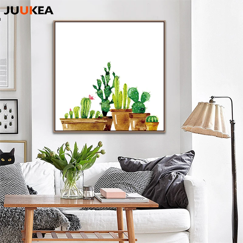 Cuadro Watercolor Cactus Combined Green Plants Canvas Art Print Painting Poster Wall Pictures For Home Decoration Decor | Дом и сад