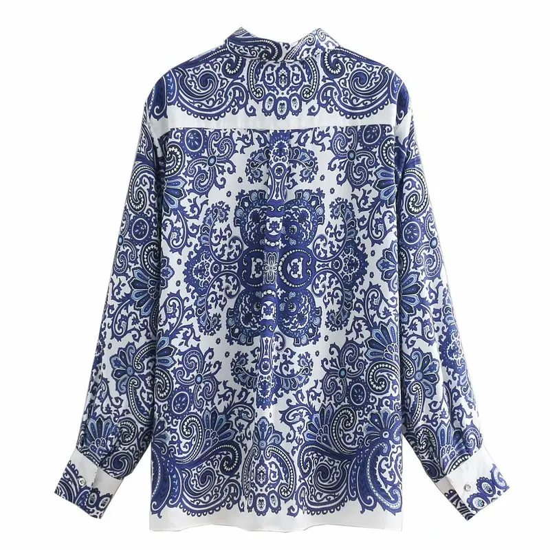 Hot sale European and American fashion wind blue white porcelain printing shirt BB45-9044 |
