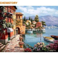 chenistory romantic harbor diy painting by numbers landscape canvas painting home decor for living room wall art picture 40x50cm