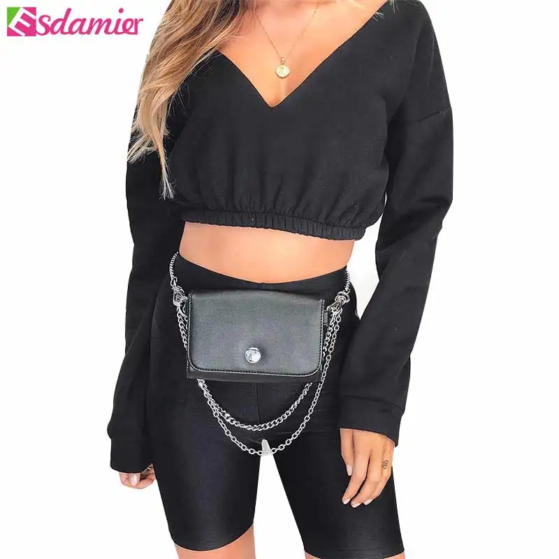 Женская толстовка с глубоким v образным вырезом ESDAMIER однотонный короткий пуловер