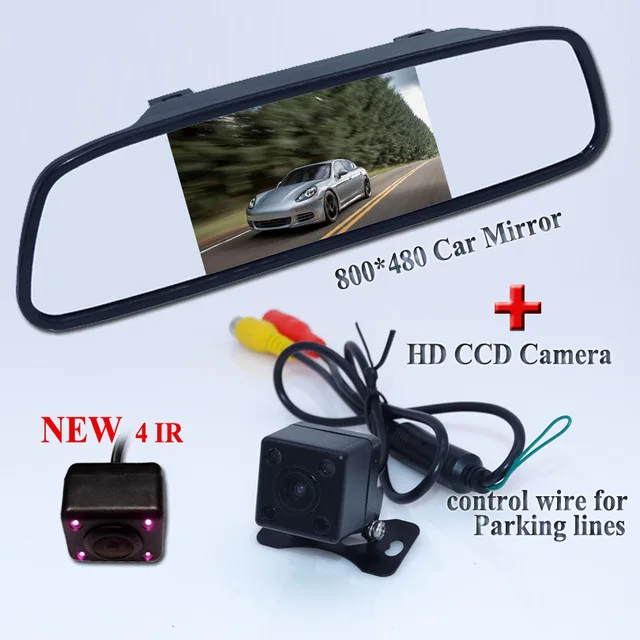 

4.3" car rear view mirror monitor+170 wide angle car parking camera bring hd ccd image sensor and 4 ir lights universal