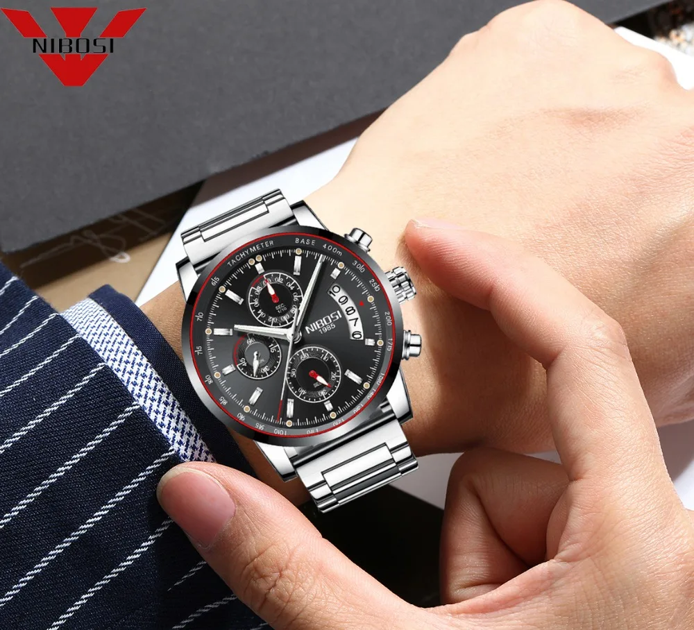 NIBOSI Водонепроницаемый Повседневное часы Для мужчин Элитный бренд кварцевые