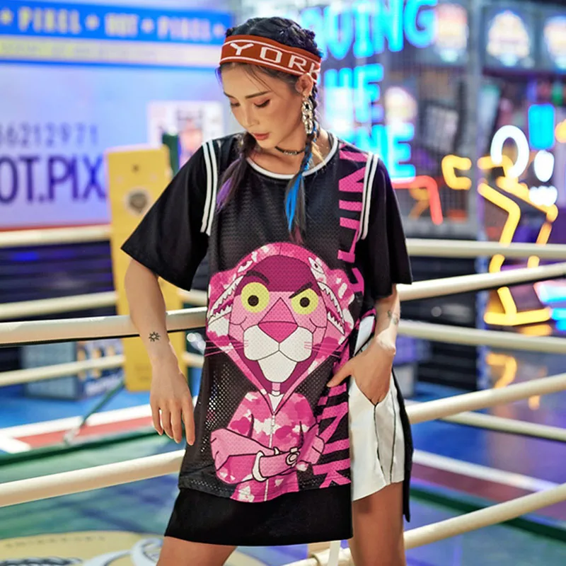 Костюм в стиле хип-хоп модное мультяшное платье-футболка женская одежда для