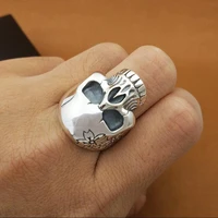 100 925 silver flower skull ring real sterling silver skeleton ring punk jewelry man ring