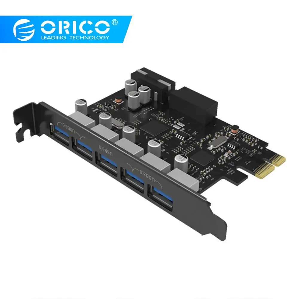 ORICO рабочего 5 Порты и разъёмы USB3.0 PCI Express Card для рабочего стола ноутбука Поддержка Windows 10/8/7/Vista/XP, в том числе 4-контактный Мощность шнур