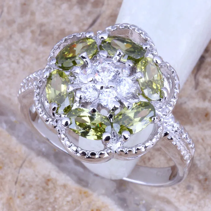 Женское Ювелирное кольцо Gracious Green Peridot покрытое белым фианитом Размер 6/7/8/9 R0405|bag