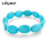 longway new fashion tibetan men and women flat ellipse blue beads chunky bracelets religion charm wholesale sbr150168