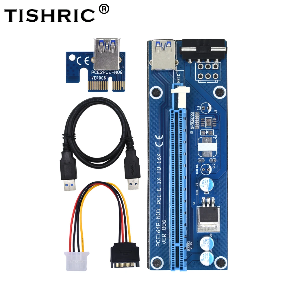 TISHRIC 10 шт. VER006 Pci e расширитель Express Riser Card M2 1x до 16x SATA 4Pin Molex Usb 3 0 кабель адаптер для Btc