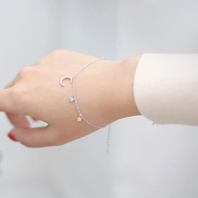 

XIYANIKESilver Color Curved Moon Mini Star Tassel Pendant Fine bracelet For Women Cubic Zirconia Handmade Jewelry Gift
