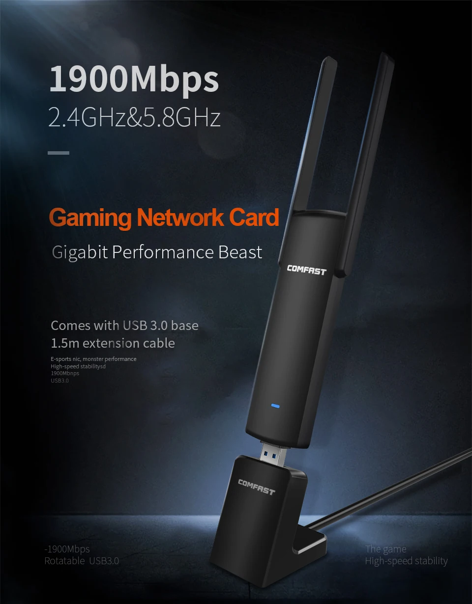 COMFAST CF 939AC 2 4 г/5 8 ГГц Dual Band Поддержка 802.11AC 1900 Мбит/с USB 3 0 Wi Fi Wif Беспроводной адаптер