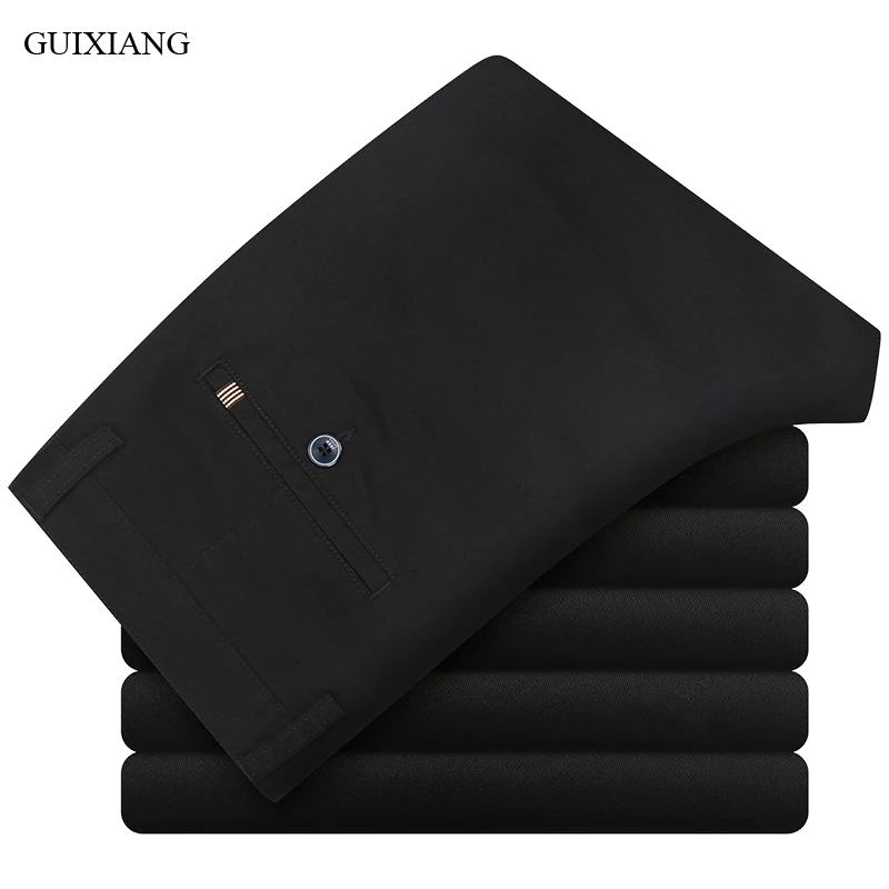 

New Arrival Style Men High-end Boutique Leisure Long Pants Business Casual Solid Cotton Straight Thick Trousers Plus Size 28-44