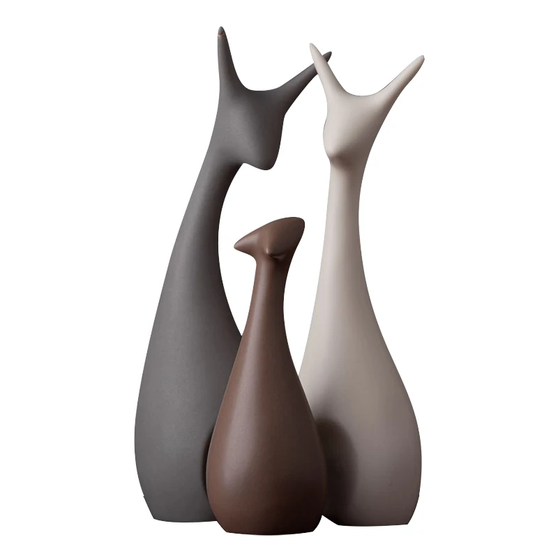 

Nordic Ceramic Adorable Deer Family Cat Family Handicraft Furnishing Articles creative Home Furnishing For Living Room