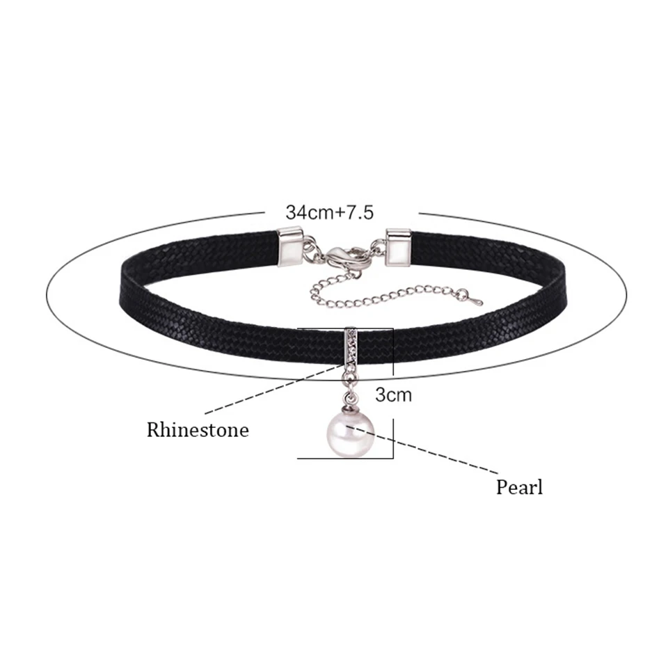 Простой жемчужный чокер из титановой нержавеющей стали кожаный ремешок