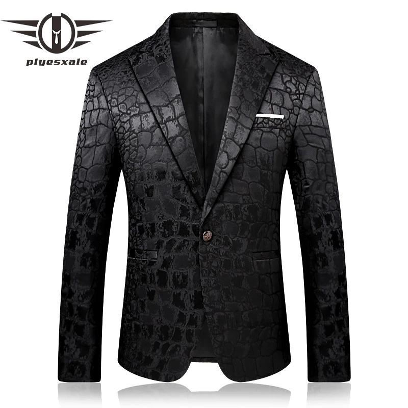 Plyesxale Марка черный пиджак для мужчин 2018 Осень Slim Fit мужской повседневный Блейзер