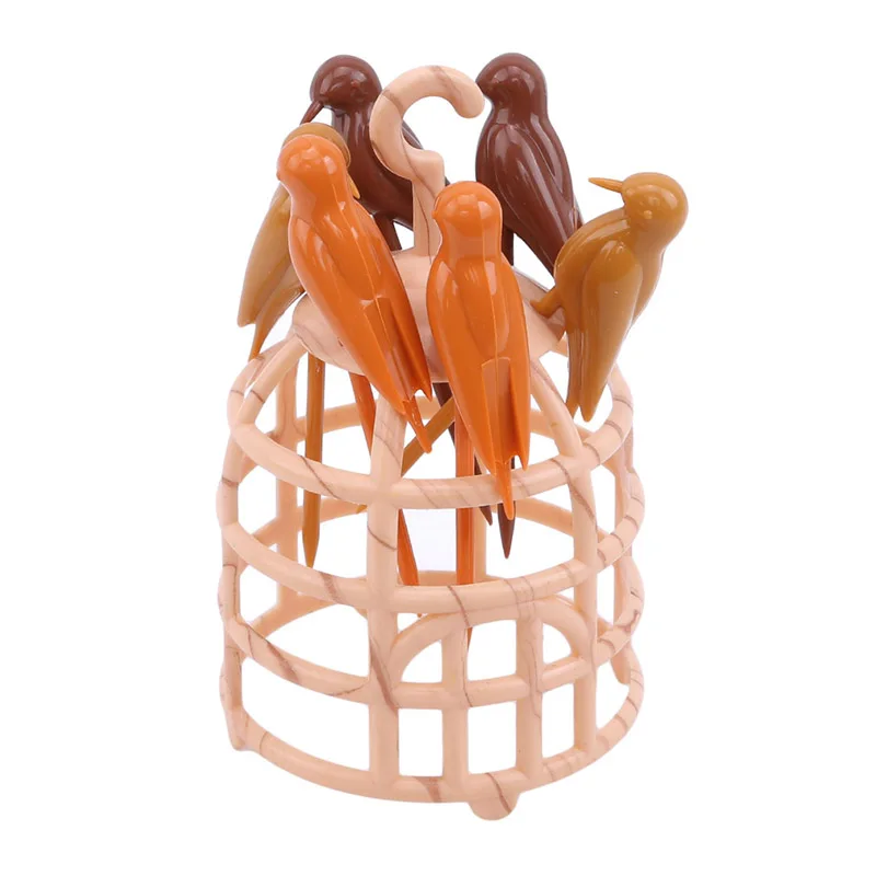 Mini Bird Cage Fruit Sign Plastic Toothpick Box Cute Fork Dessert Set Kitchenware Box|Подставки для зубочисток| |