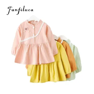 Хлопковое платье Fanfiluca для маленьких девочек, одежда с длинным рукавом для девочек, платья на день рождения, детская одежда
