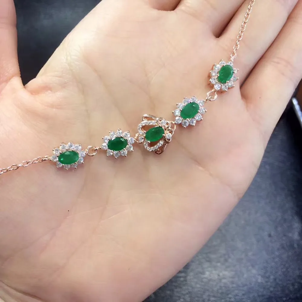 Настоящий Qi Xuan_Fashion Jewelry_Colombia зеленый камень модный браслет _s925 твердый Серебряный