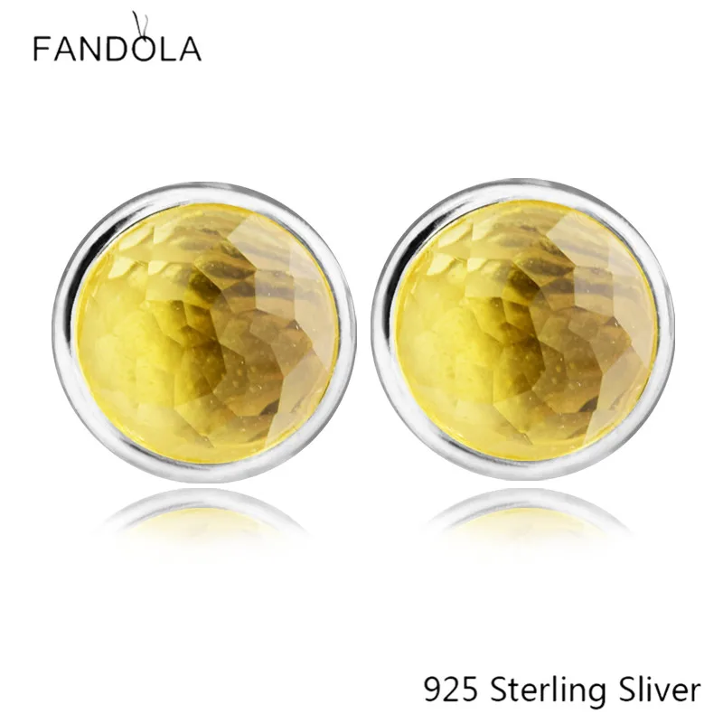 Женские серьги гвоздики из серебра 925 пробы с цитрином|stud earrings| |