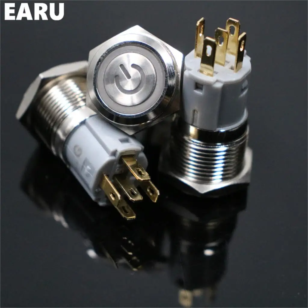 16mm Metal Push Button Switch LED Power Mark Locking Latching Fixing Self-reset Momentary 1NO 1NC Red Blue Yellow Green White |