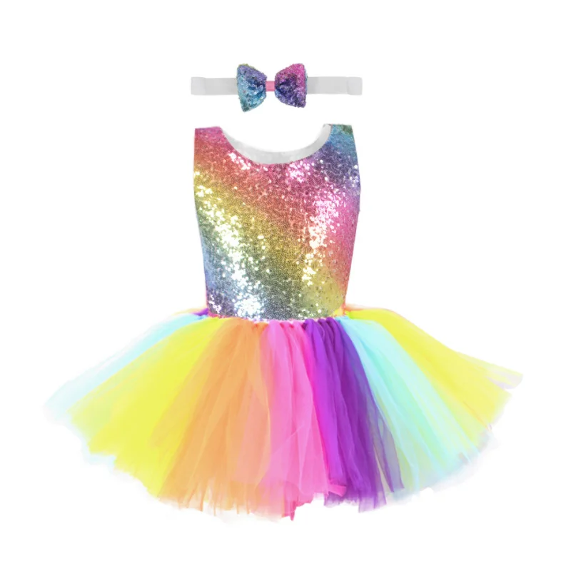 LCJMMO Princess Girls Dress Rainbow Sequined Bow Summer Baby Girl Birthday Party Dresses Christmas Costume Clothes 2-8Y | Детская одежда