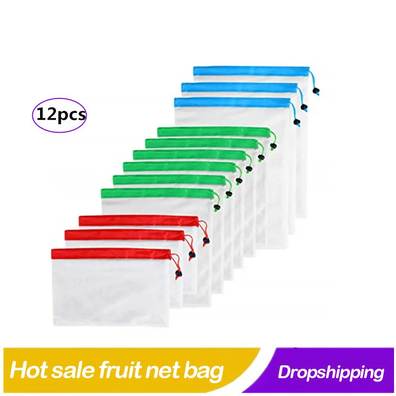 12 шт. Сетчатая Сумка для хранения Многоразовые Сумки продуктов из сетки
