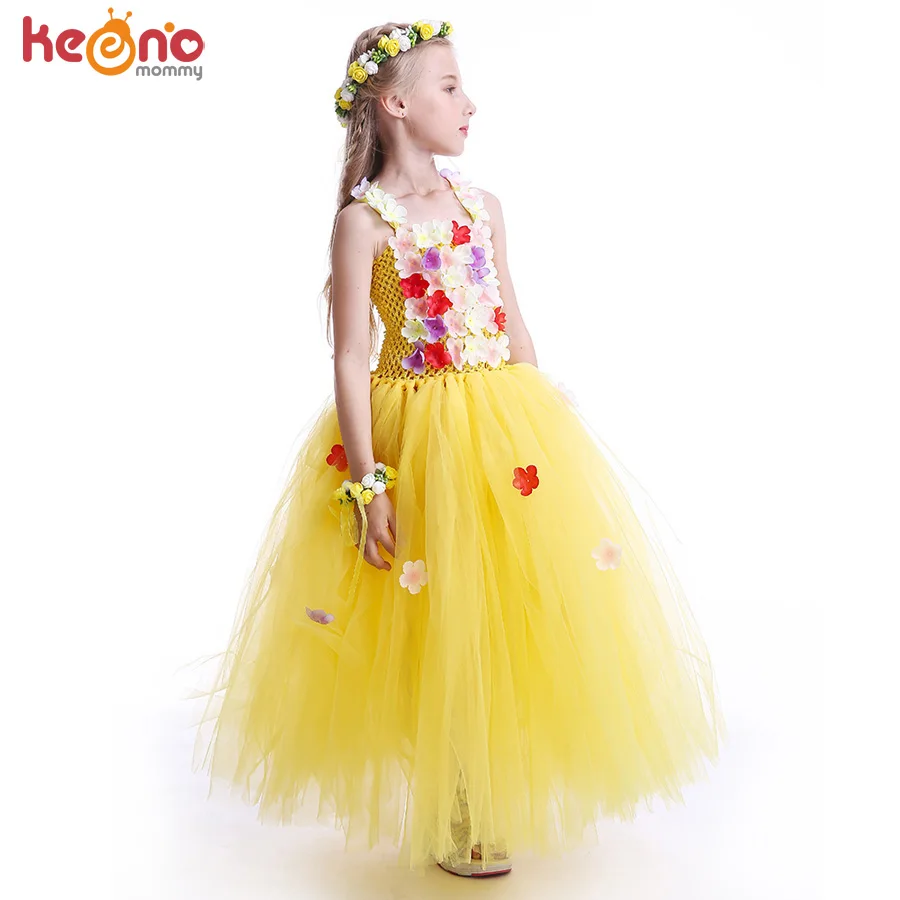Princess Belle Flower Fairy Tutu Dress Girls Beauty Beast Cosplay Costume Kids Pageant Wedding Purim Ball Gown Tulle | Детская одежда и