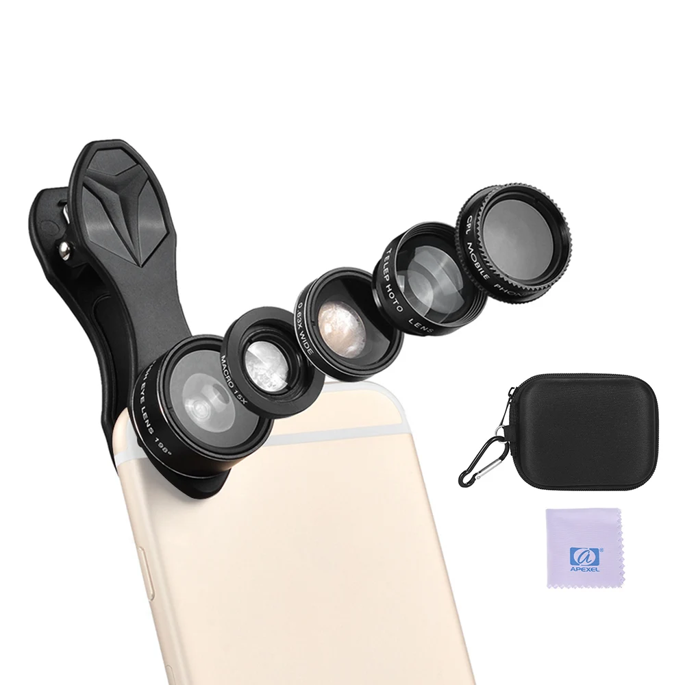 Объектив APEXEL APL DG5H 5 в 1 для мобильного телефона iPhone Samsung Huawei Xiaomi Smartphone 198 градусов