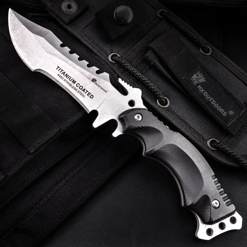 

HX Outdoors Stone Wash TRIDENT 440C Stainless Steel Camping Hunting Army Survival Knife Outdoor Tools 58HRC Tactical Knives