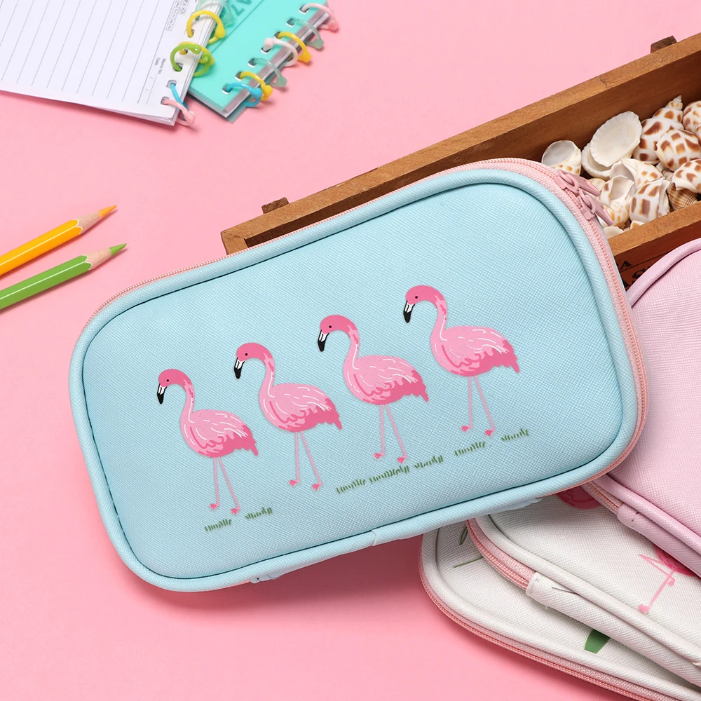 Чехол для карандашей из искусственной кожи с Фламинго Kawaii, школьная сумка для карандашей, многофункциональная вместительная коробка для ручек, школьные принадлежности, канцелярские принадлежности для детей