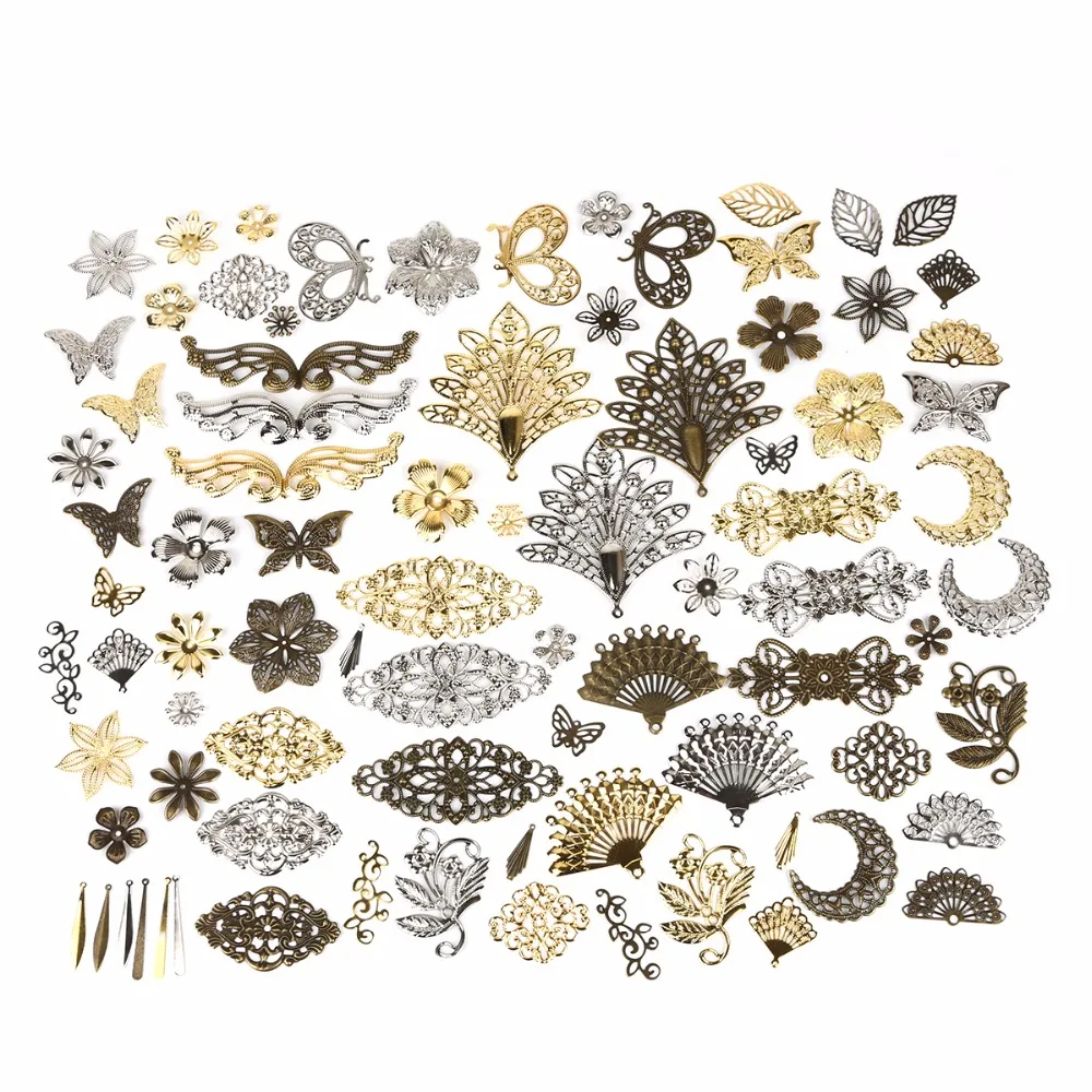 

30Pcs/Lot Metal Iron 16-99mm Butterfly/Leaves/Wing/Flabellum Shape Spacer DIY Accessories Connector Findings For Jewelry Making