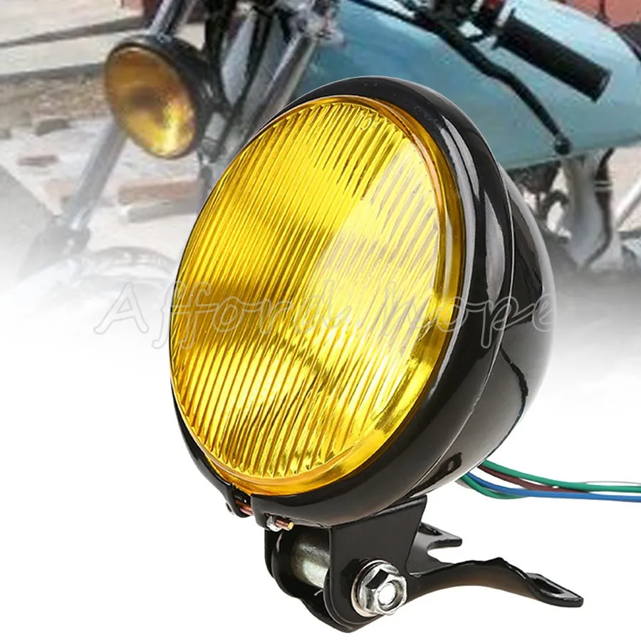 Универсальный подходит для Harley Cafe Racer Bobber черный мотоциклетный Круглый Hi-Low Beam