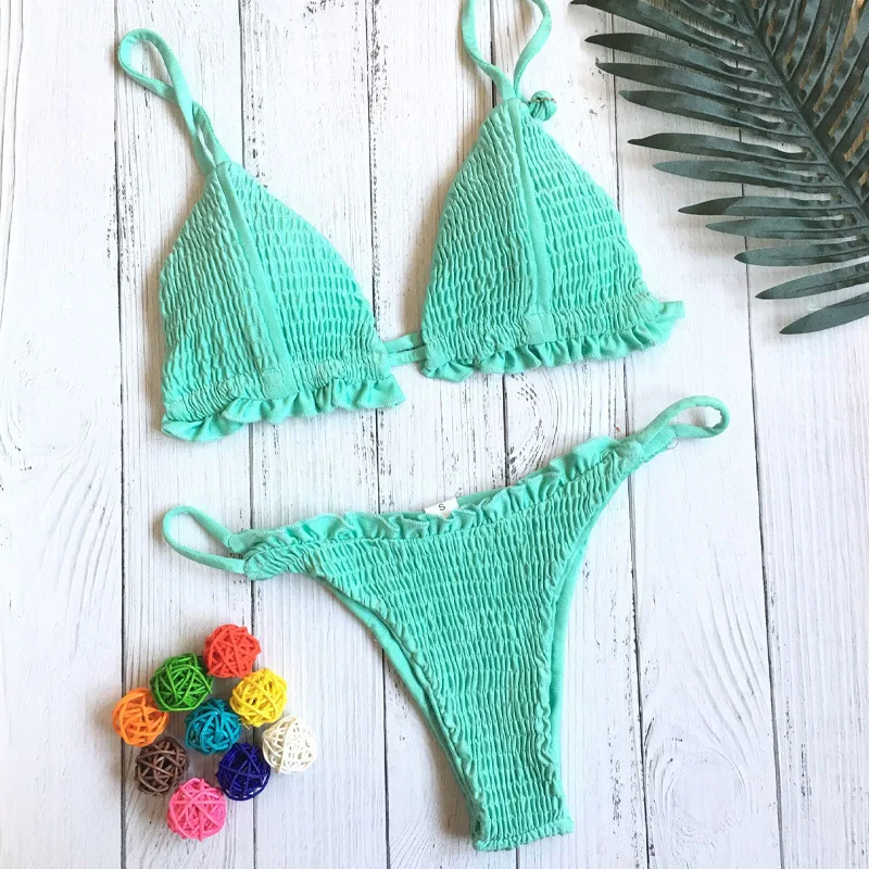 Женский комплект из 2 предметов однотонный плиссированный с бюстгальтером пуш ап