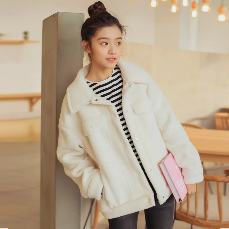 

2019 Winter New Pattern All-match. Easy Small Fresh Thickening Short Fund Lamb Maojipi Loose Coat Cotton-padded Clothes Jacket