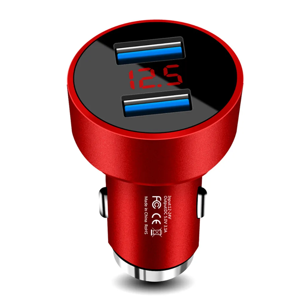 Автомобильное зарядное устройство с двумя USB-портами 3 1 А 12-24 В ЖК-дисплей |