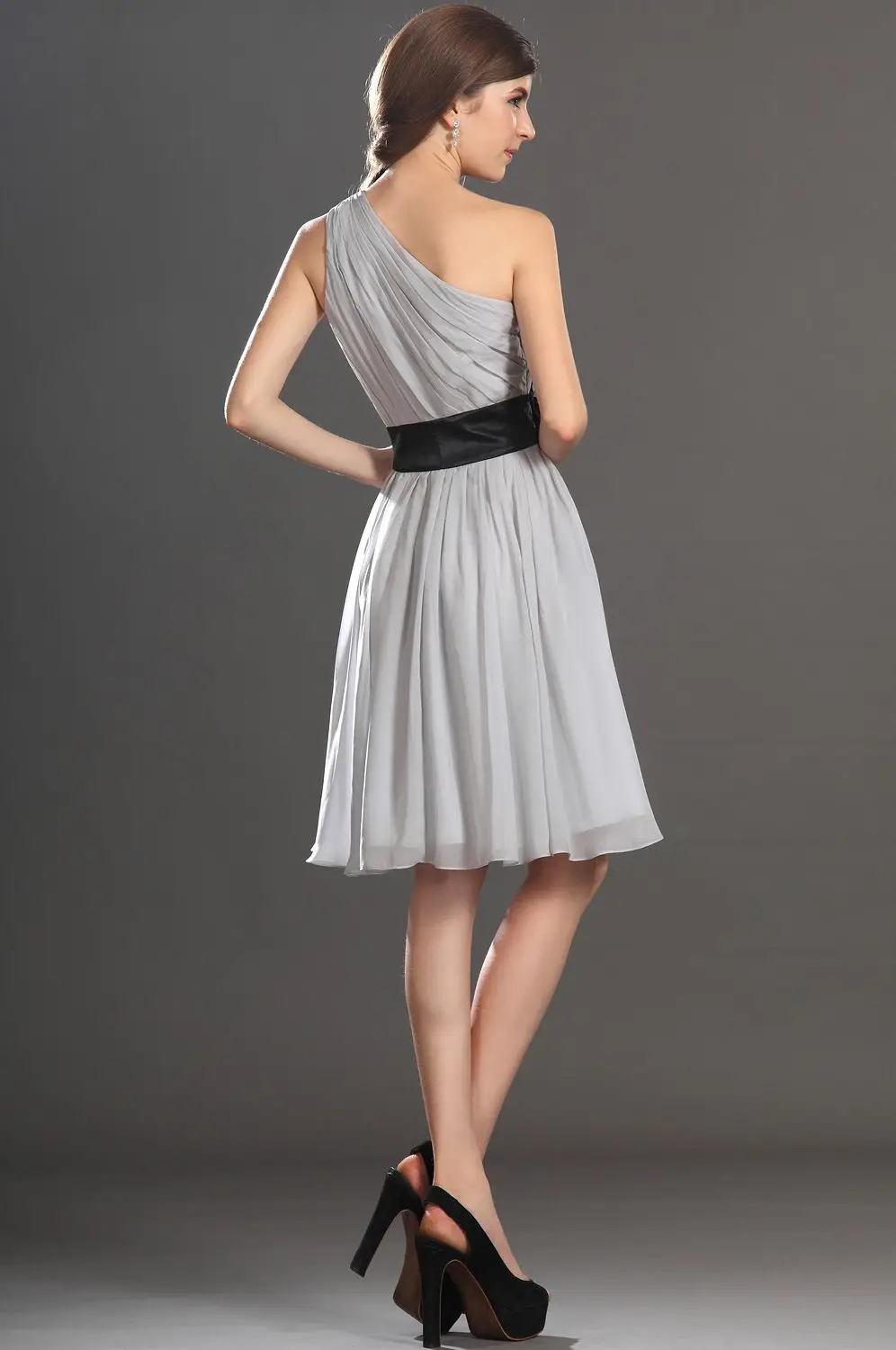 Бесплатная доставка Новое Великолепное черное серое шифоновое коктейльное